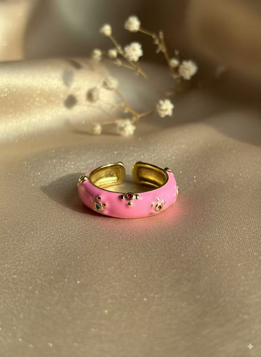 Pink Chunky Gold Plated Premium Ring (Adjustable)