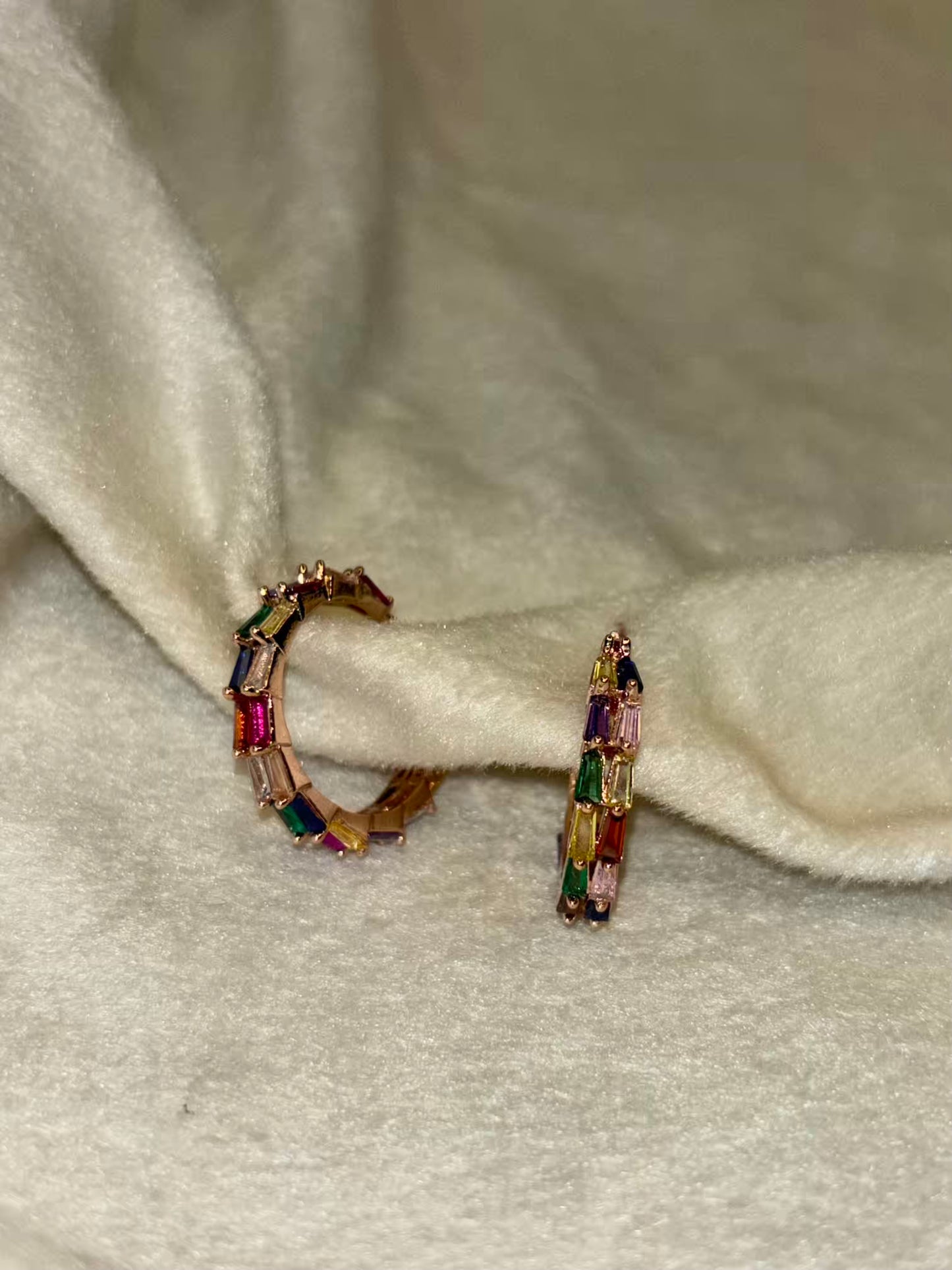 Multi Colourful Rainbow Huggies Earrings Studs - Rose Gold Plated