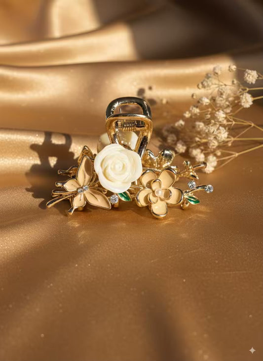 White Rose Premium Claw Clip - Gold Plated