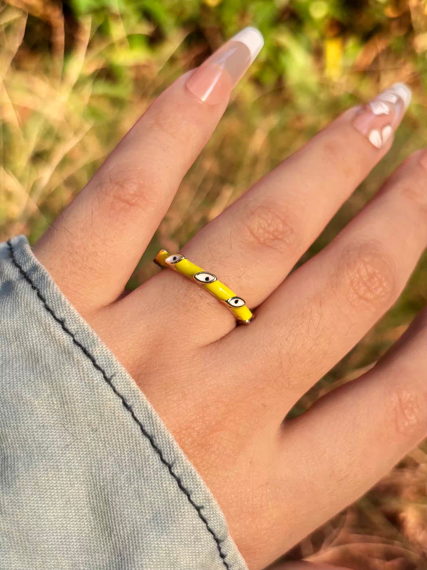 Neon Evil Eye Band Ring - Adjustable