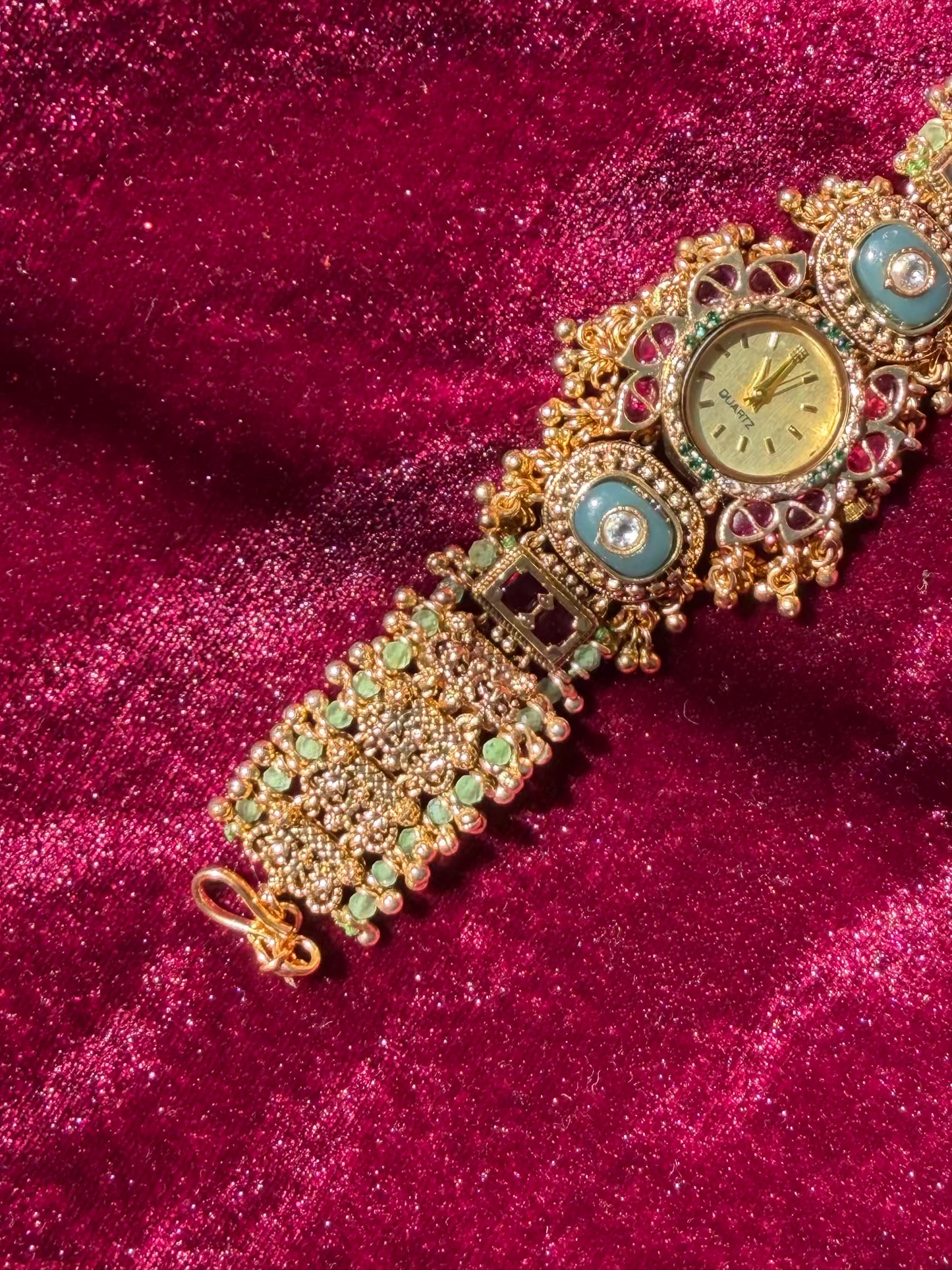 Queen Temple Motif Ruby Kundan Gold Plated Heritage Maharani Watch ( Partial COD 200₹ )