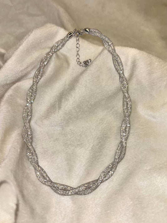 Twisted Thick Loaded Diamonds in Wire Shimmery Premium Necklace( Silver )