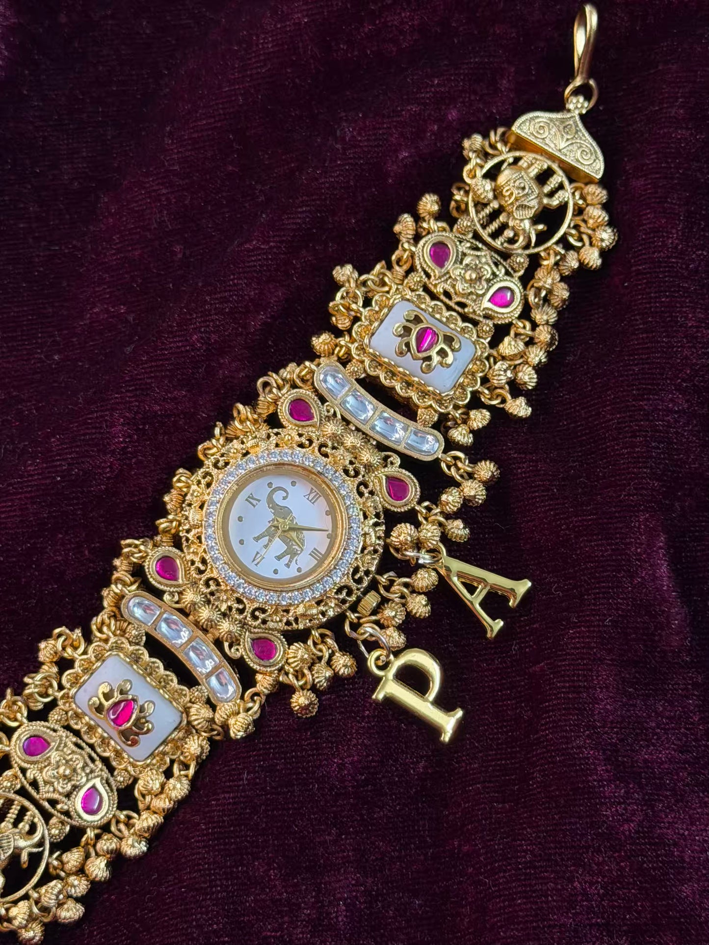 Green Dial Elephant Dial Maharani Watch Design Heritage Bracelet (Customise Initial )
