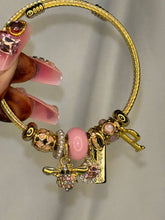 Load image into Gallery viewer, Pandora Charms Pink Bee Charms Bracelet With Customised Initial (Gold)
