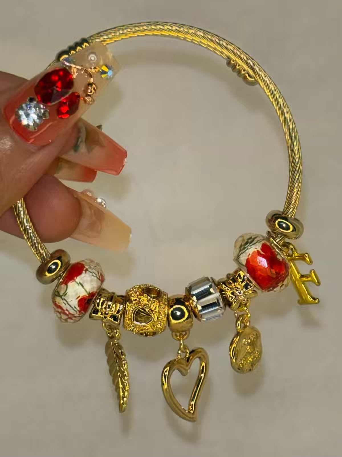 Pandora Charms Flowery Heart  Bracelet With Customised Initial  ( Gold )