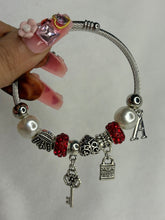 Load image into Gallery viewer, Pandora Charms Red Pearl Lock Key Bracelet With Customised Initial ( Silver )
