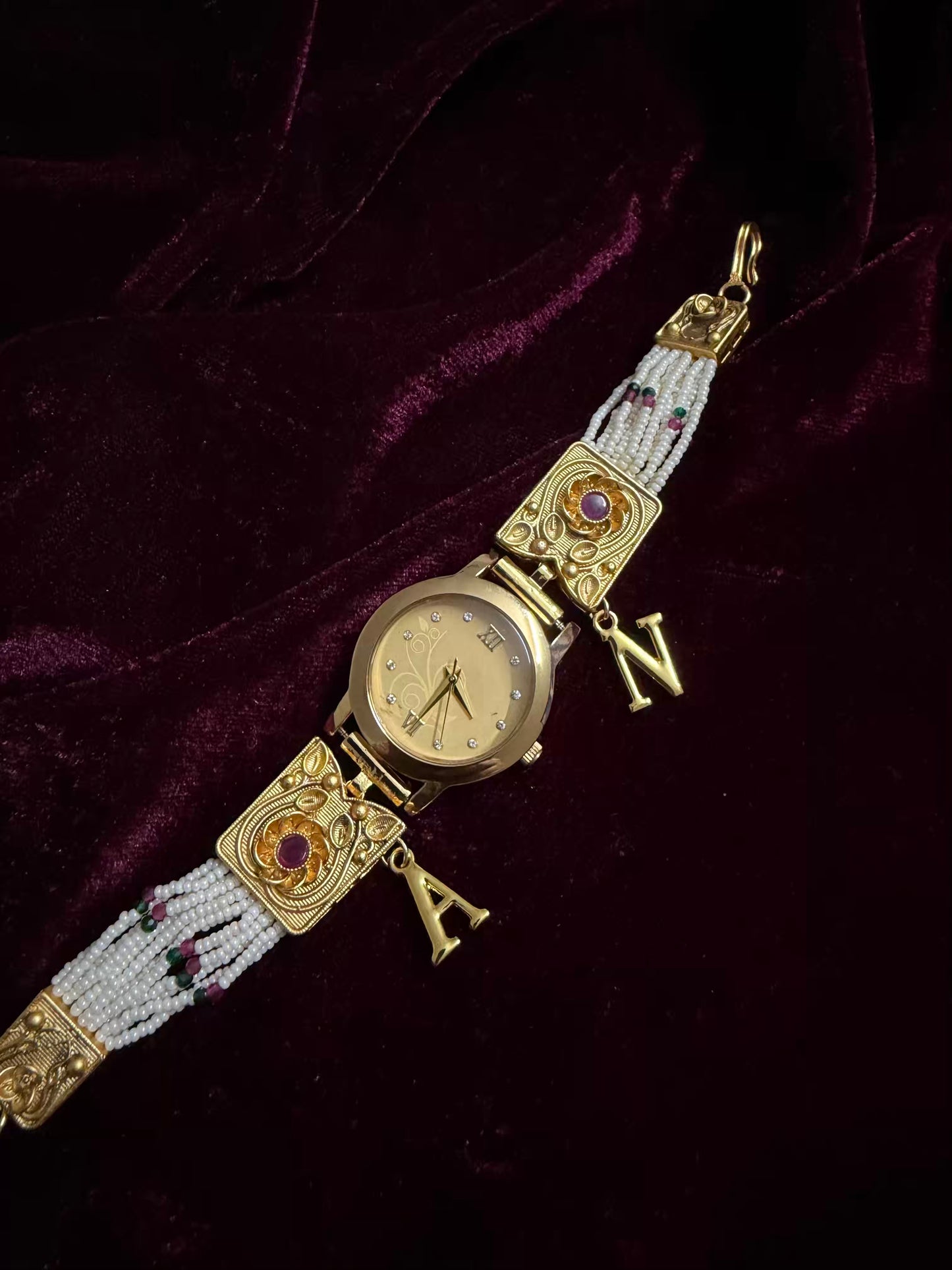 Gold  Dial Pearly Maharani Watch Heritage Bracelet