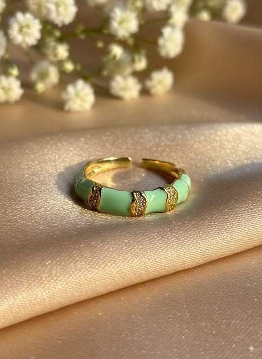 Pista Green Diamonds Gold Plated Premium Ring (Adjustable)