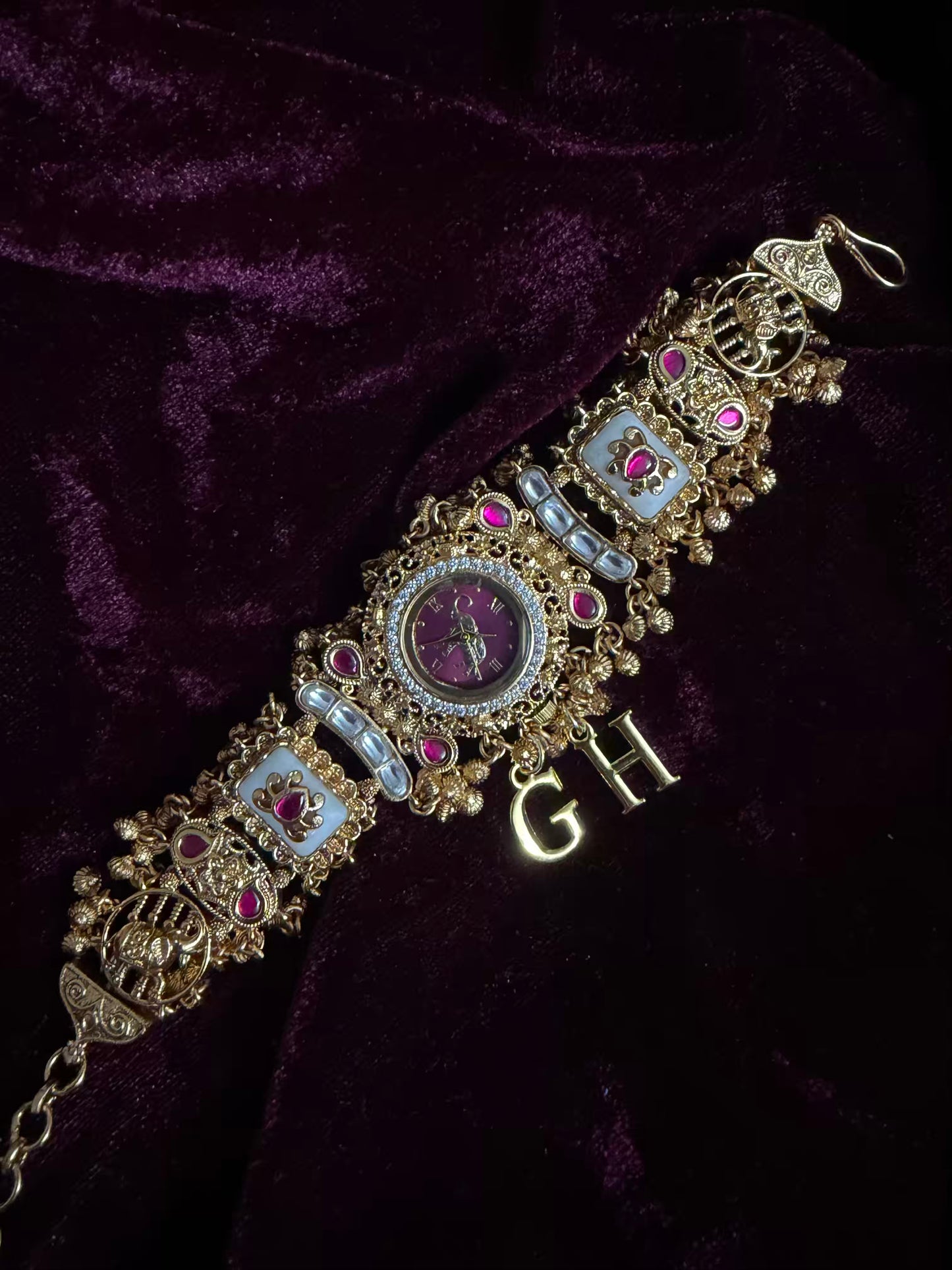Burgundy Elephant Dial White Maharani Watch Design Heritage Bracelet ( Limited Edition )