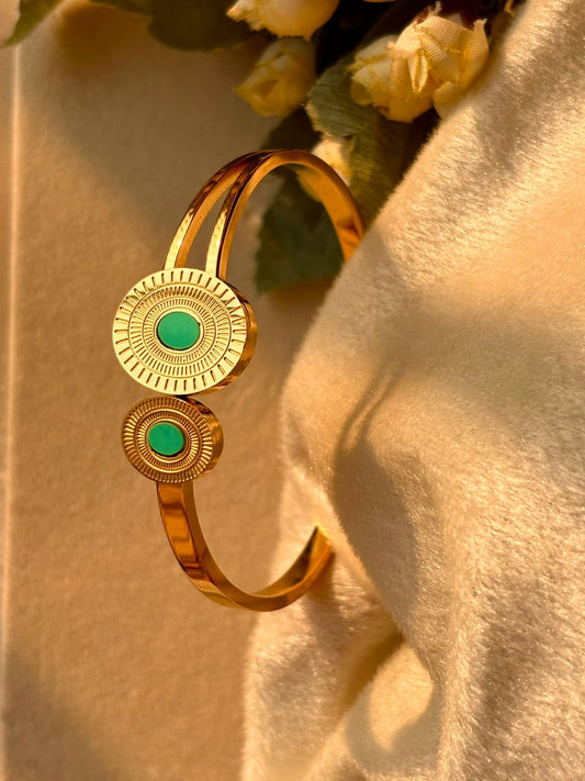 Turquoise Blue Stones  Style Kada Bracelet Bangle - Gold