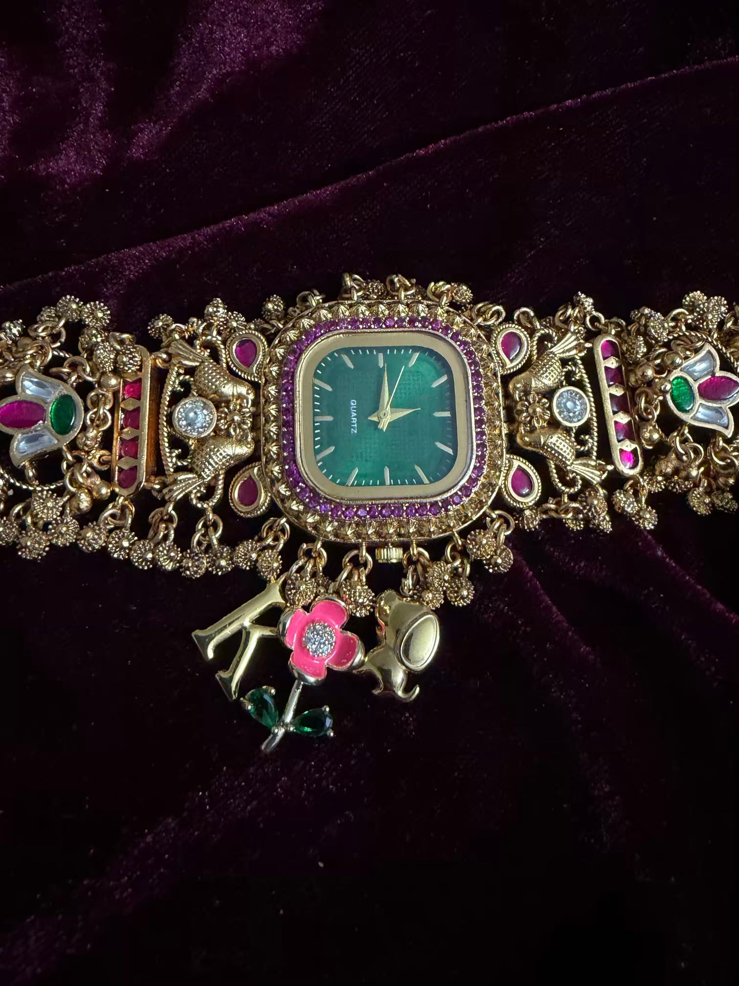 Square Dial Maharani Watch Heritage Bracelet with Charms