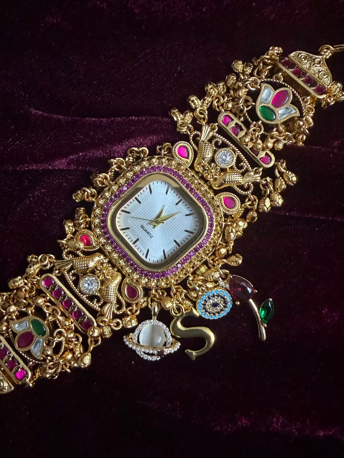 Square Dial Rosy Maharani Watch Design Heritage Bracelet (Customise FREE Initial )
