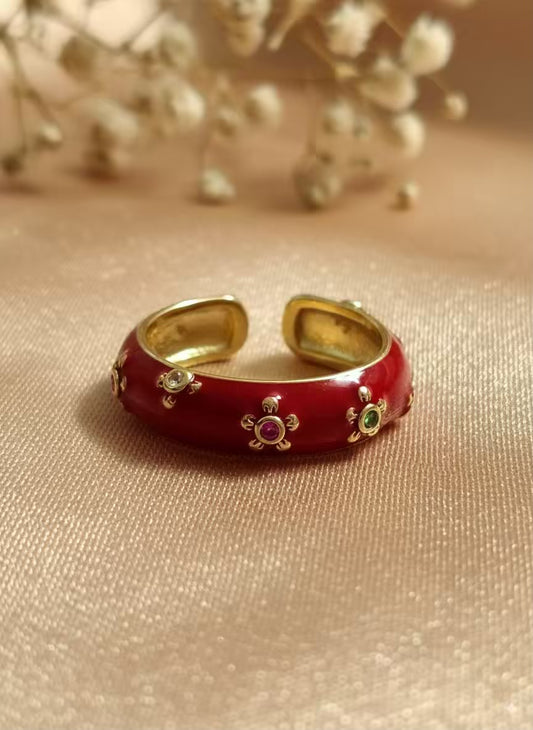 Maroon Chunky Plated Premium Ring (Adjustable)