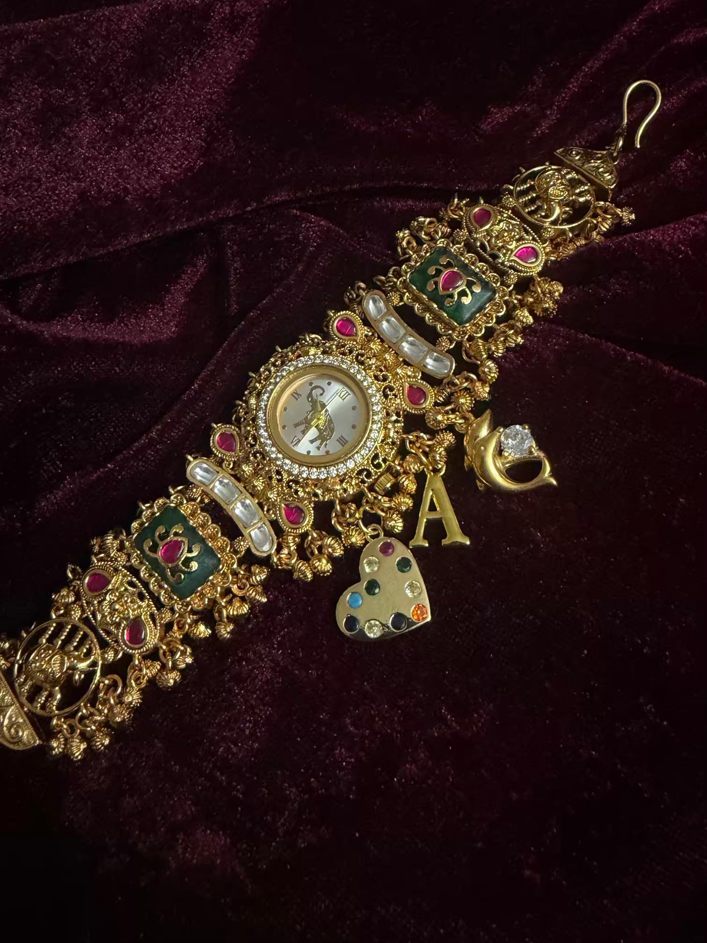 Hearts Elephant Dial Maharani Watch Design Heritage Bracelet (Customise FREE Initial )