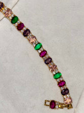 Load image into Gallery viewer, Colourful Cocktail Emerald Tennis Bracelet with Loaded Diamonds - Gold Plated
