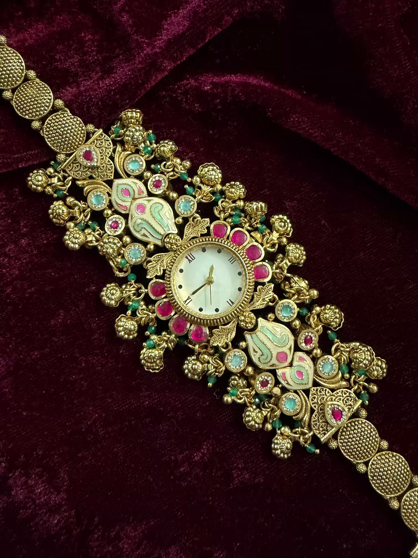 Pink Kundan Premium Gold Maharani Watch Design Heritage Bracelet