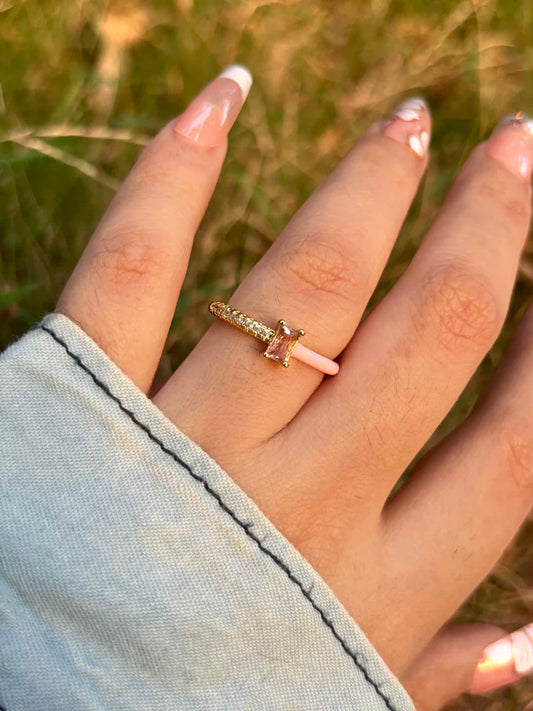 Baby Pink Solitaire Band Ring - Adjustable
