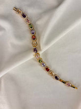 Load image into Gallery viewer, Colourful Oval Tennis Bracelet with Loaded Diamonds - Gold Plated
