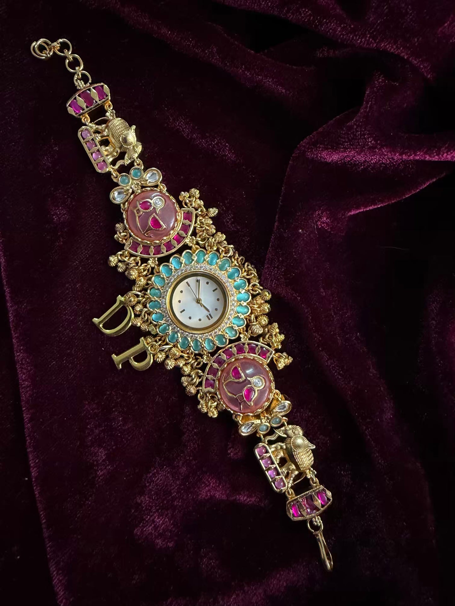 Rose Pink Blue Dial Maharani Watch Design Heritage Bracelet