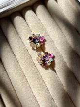 Load image into Gallery viewer, Purple Flower Pearly Earrings Studs - Gold Plated
