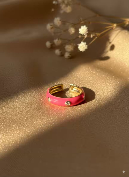 Fuschia Pink Diamond Gold Plated Premium Ring (Adjustable)