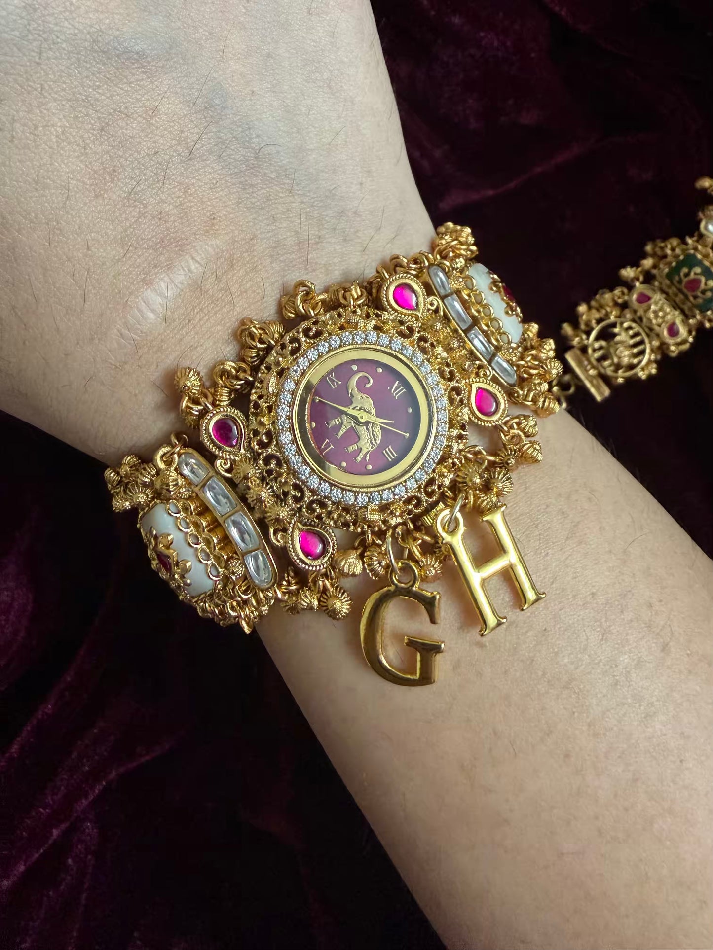 Burgundy Elephant Dial White Maharani Watch Design Heritage Bracelet ( Limited Edition )