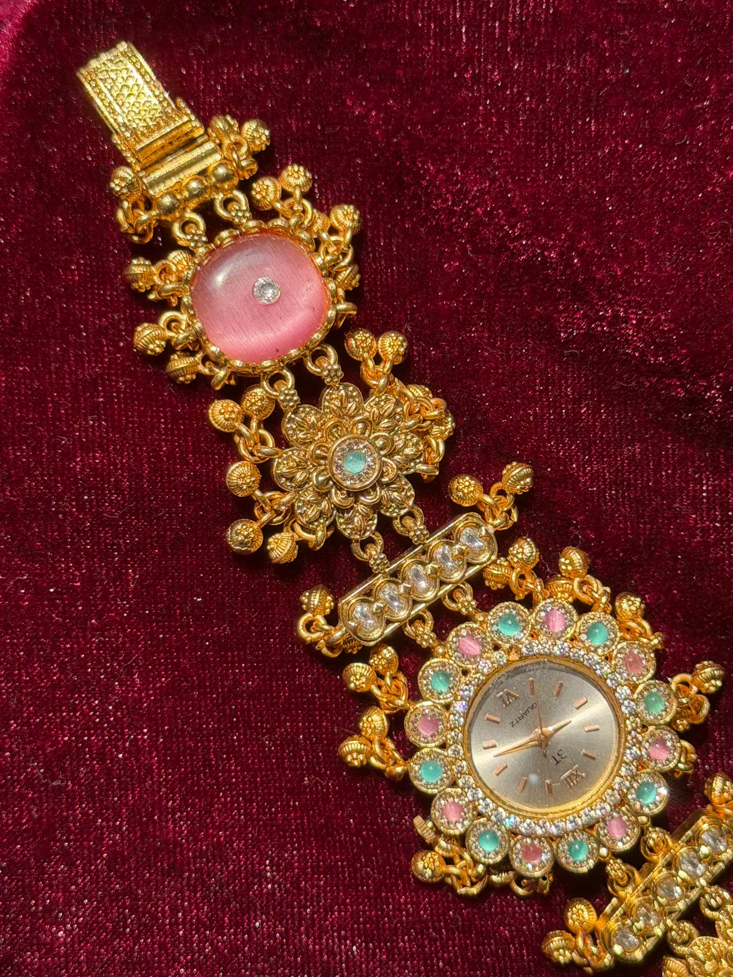 Pink Blue Premium Gold Rajwadi Gold Plated Heritage Maharani Watch