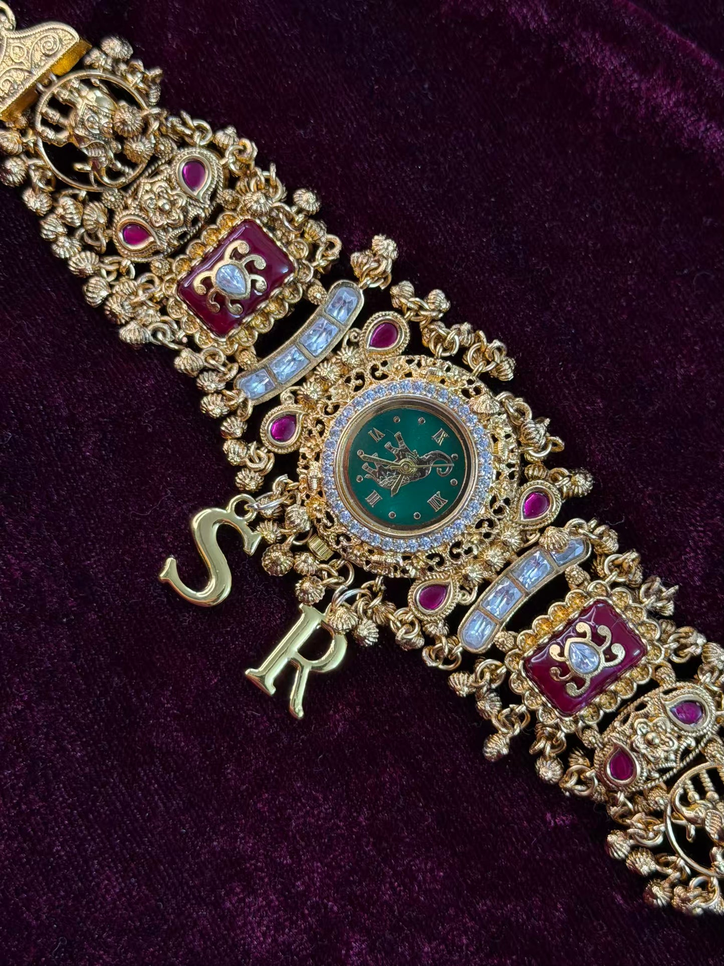 Green Dial Elephant Dial Maharani Watch Design Heritage Bracelet (Customise Initial )