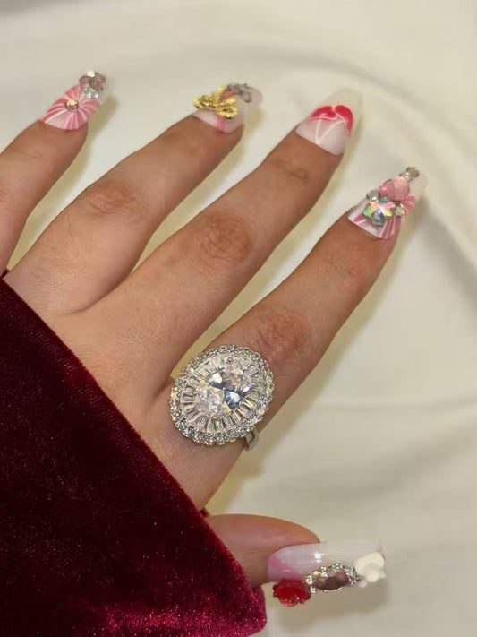 Princess Premium Studded Adjustable Ring ( Silver )