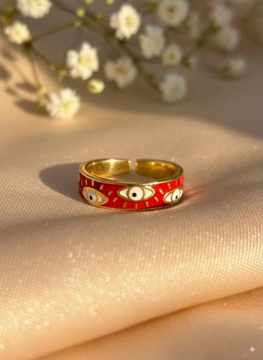 Red Evil Eye Gold Plated Premium Ring (Adjustable)