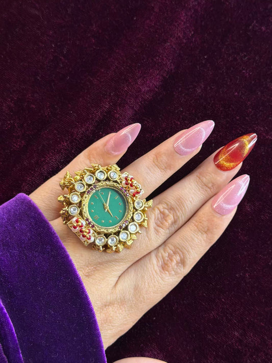Green Dial Maharani Watch Heritage Ring ( Adjustable)