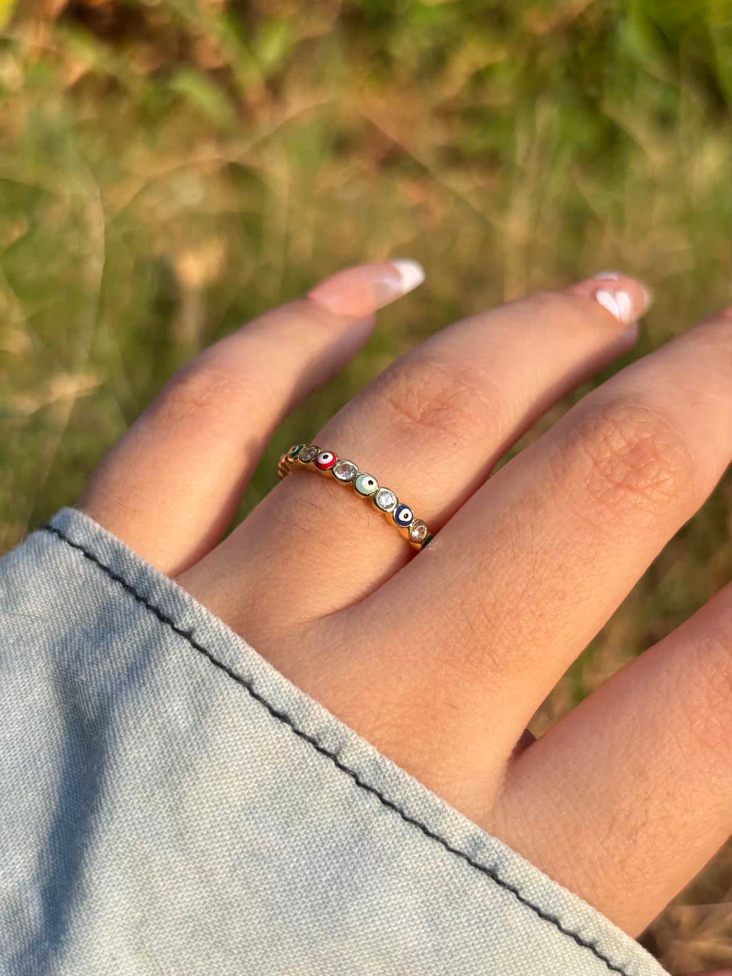 Colourful Thin Evil Eye  Band Ring - Adjustable