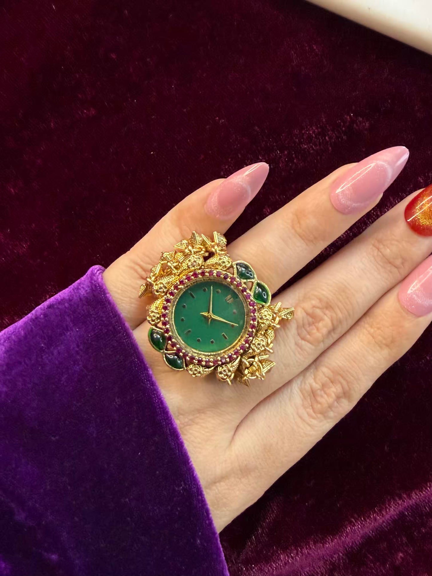 Green Pink Dial Maharani Watch Heritage Ring ( Adjustable)