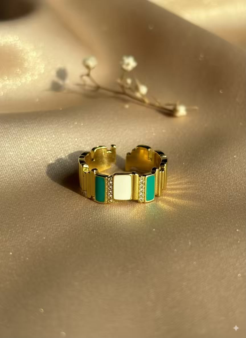 White Green Fort Gold Plated Premium Ring (Adjustable)