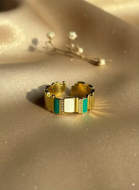 White Green Fort Gold Plated Premium Ring (Adjustable)