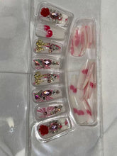 Load image into Gallery viewer, White Cherry Pink Stones Shimmery Fancy Party Bridal Press On Nails ( Set of 24 )
