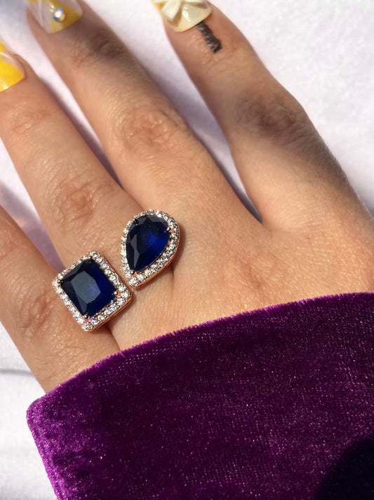 Dual Blue Sapphire  Royal Solitaire Ring ( Rose Gold ) - Adjustable