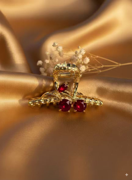 Red Cherry Premium Claw Clip - Gold Plated
