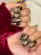 Load image into Gallery viewer, Studded Black Rose Stone Fancy Party Press On Nails ( Set of 24 )
