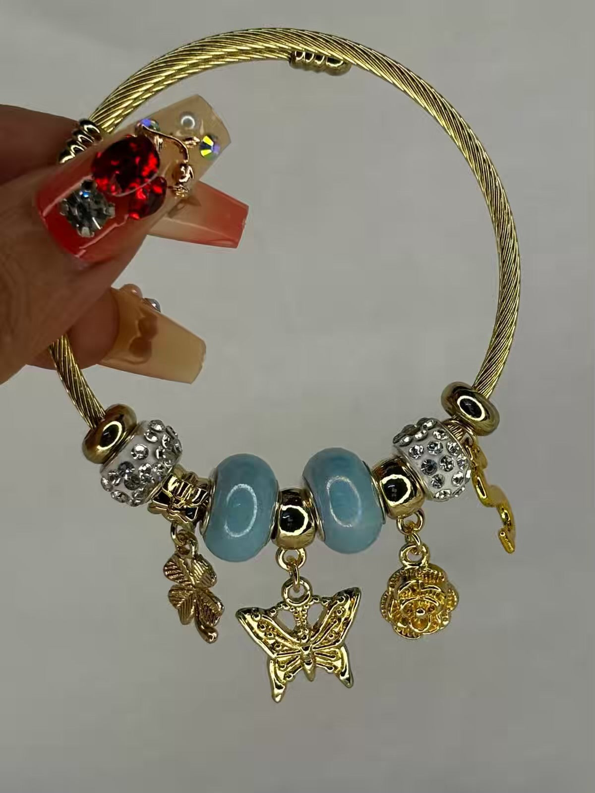 Pandora Charms Blue Butterfly Bracelet With Customised Initial  ( Gold )