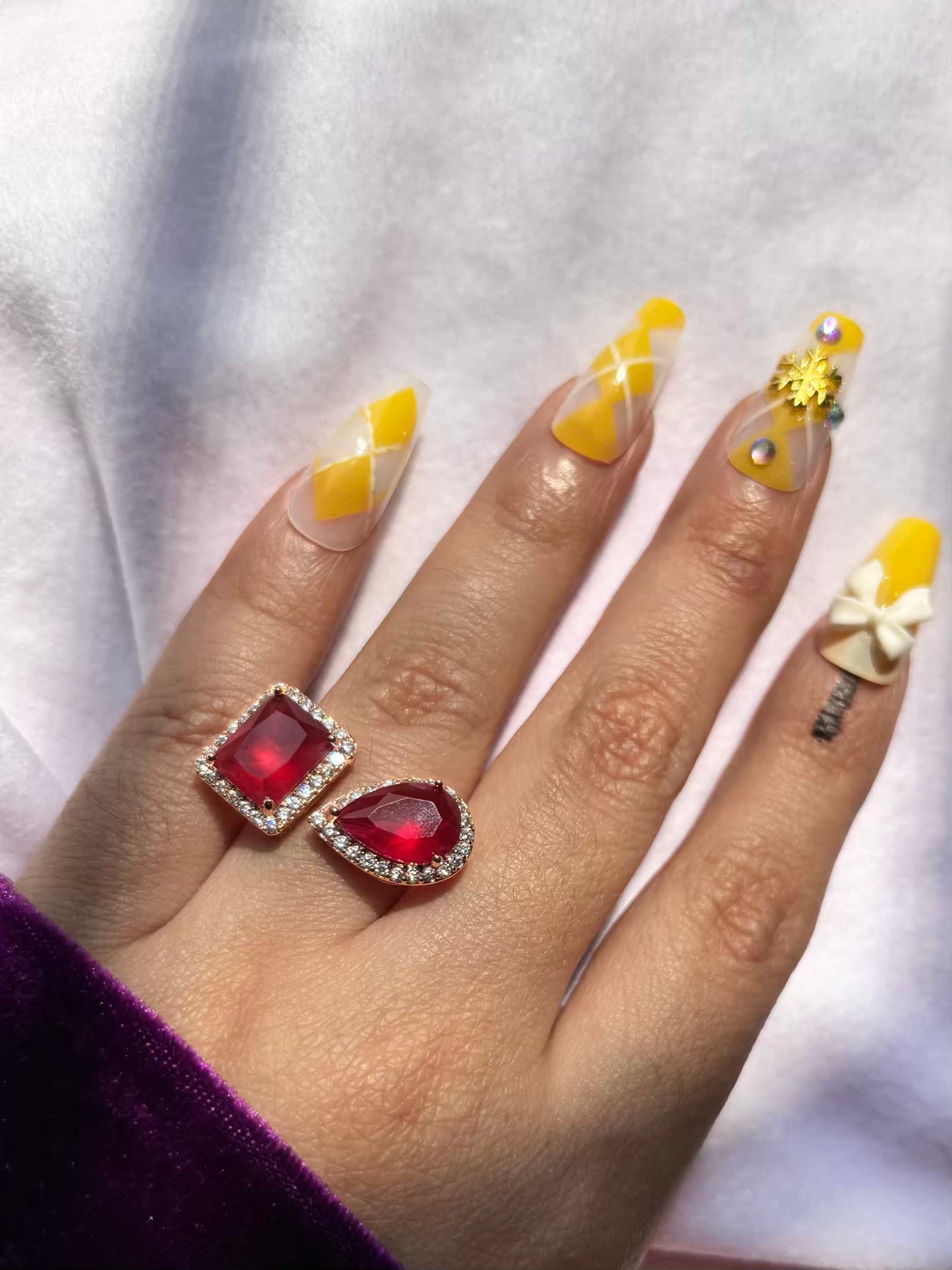 Dual Red Duby Royal Solitaire Ring ( Rose Gold ) - Adjustable