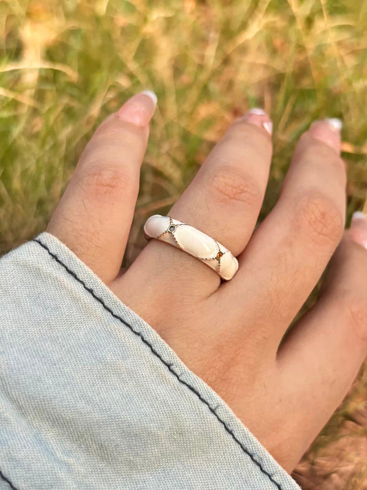Cross Thick White Ring - Adjustable