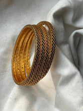 Load image into Gallery viewer, Set of 4 Simplistic Checks Bangles ( Premium Gold )
