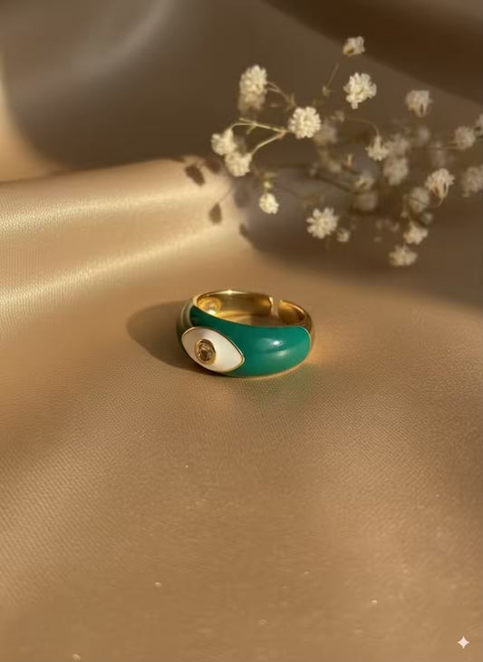 Green Evil Eye Gold Plated Premium Ring (Adjustable)