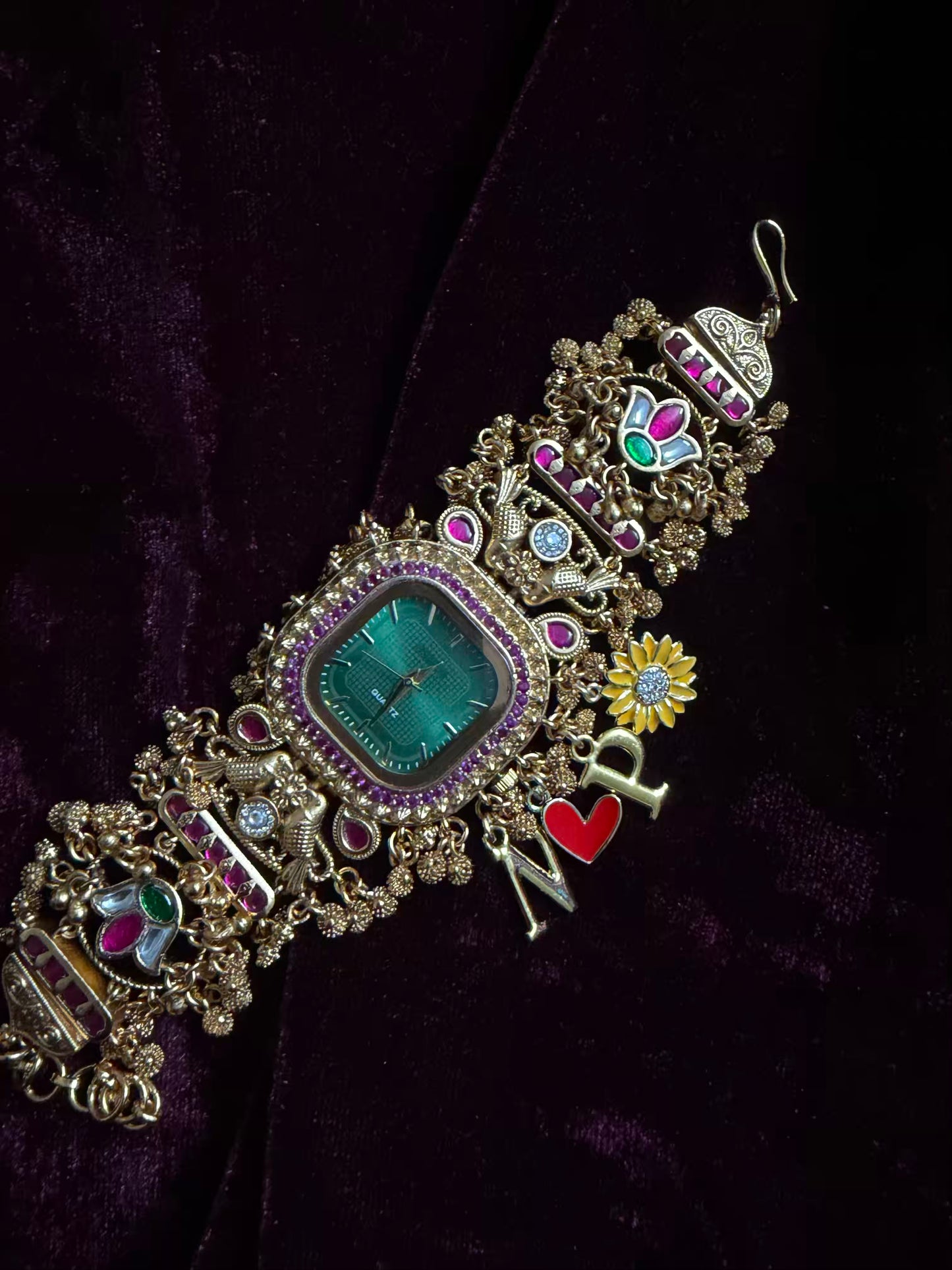 Square Dial Maharani Watch Heritage Bracelet with Charms