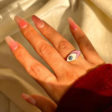 Load image into Gallery viewer, Pink Blue Evil Eye Studded Ring ( Gold )
