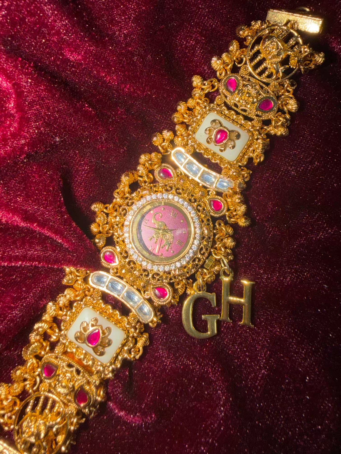 Burgundy Elephant Dial White Maharani Watch Design Heritage Bracelet ( Limited Edition )