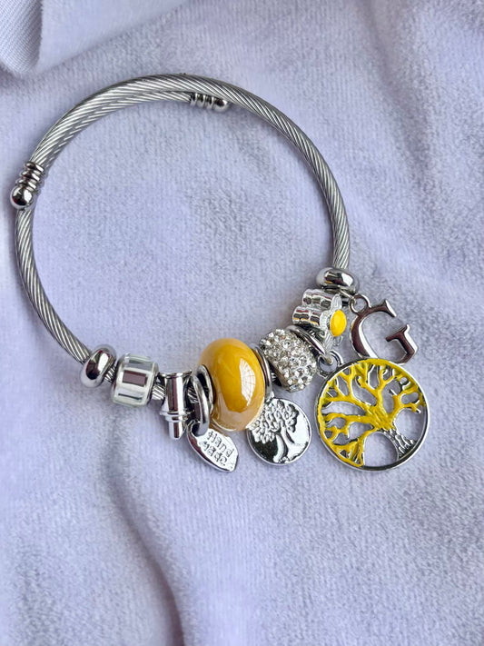 Pandora Charms Yellow Tree of Life Bracelet With Customised Initial  ( Silver )