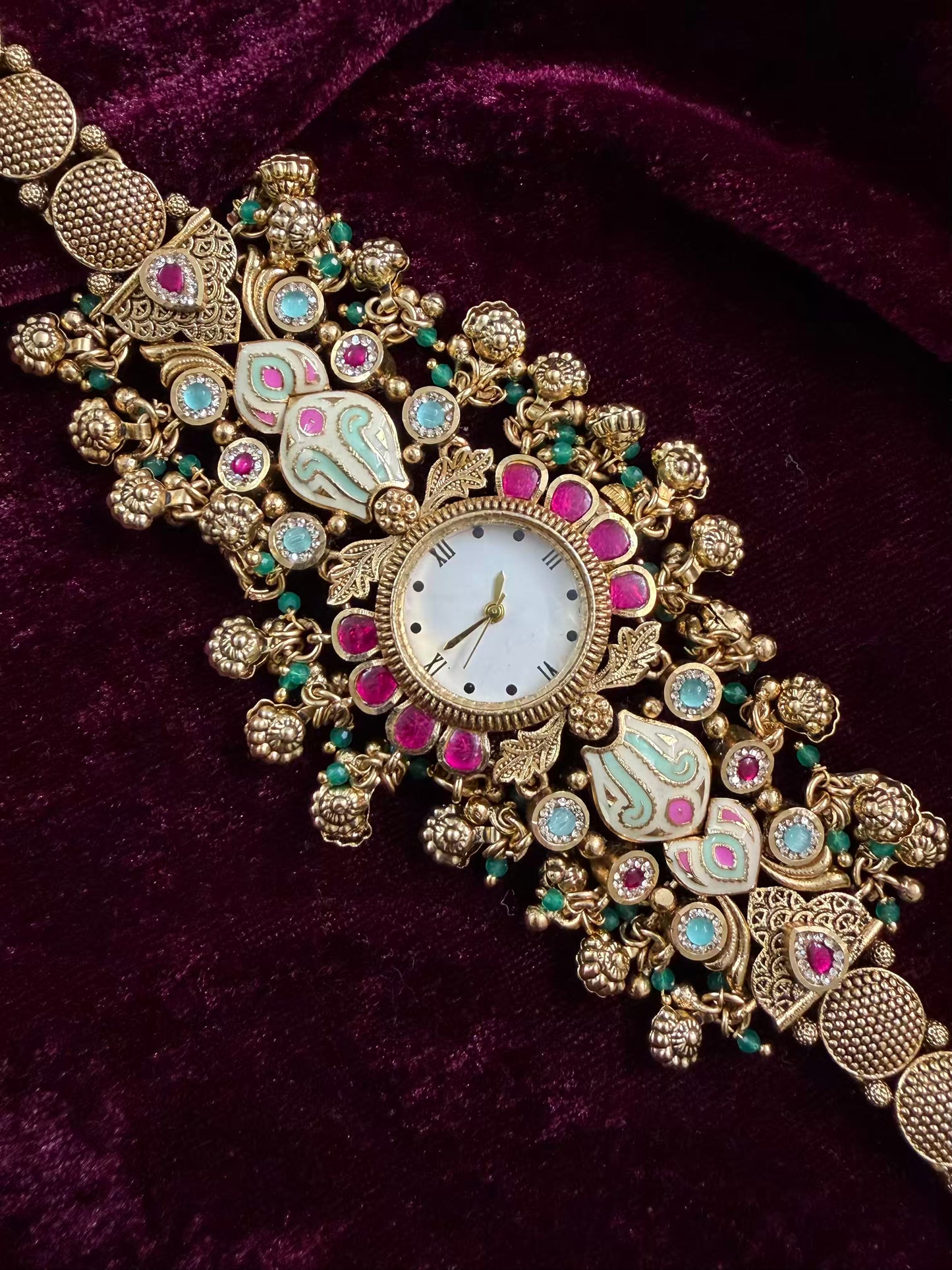 Pink Kundan Premium Gold Maharani Watch Design Heritage Bracelet