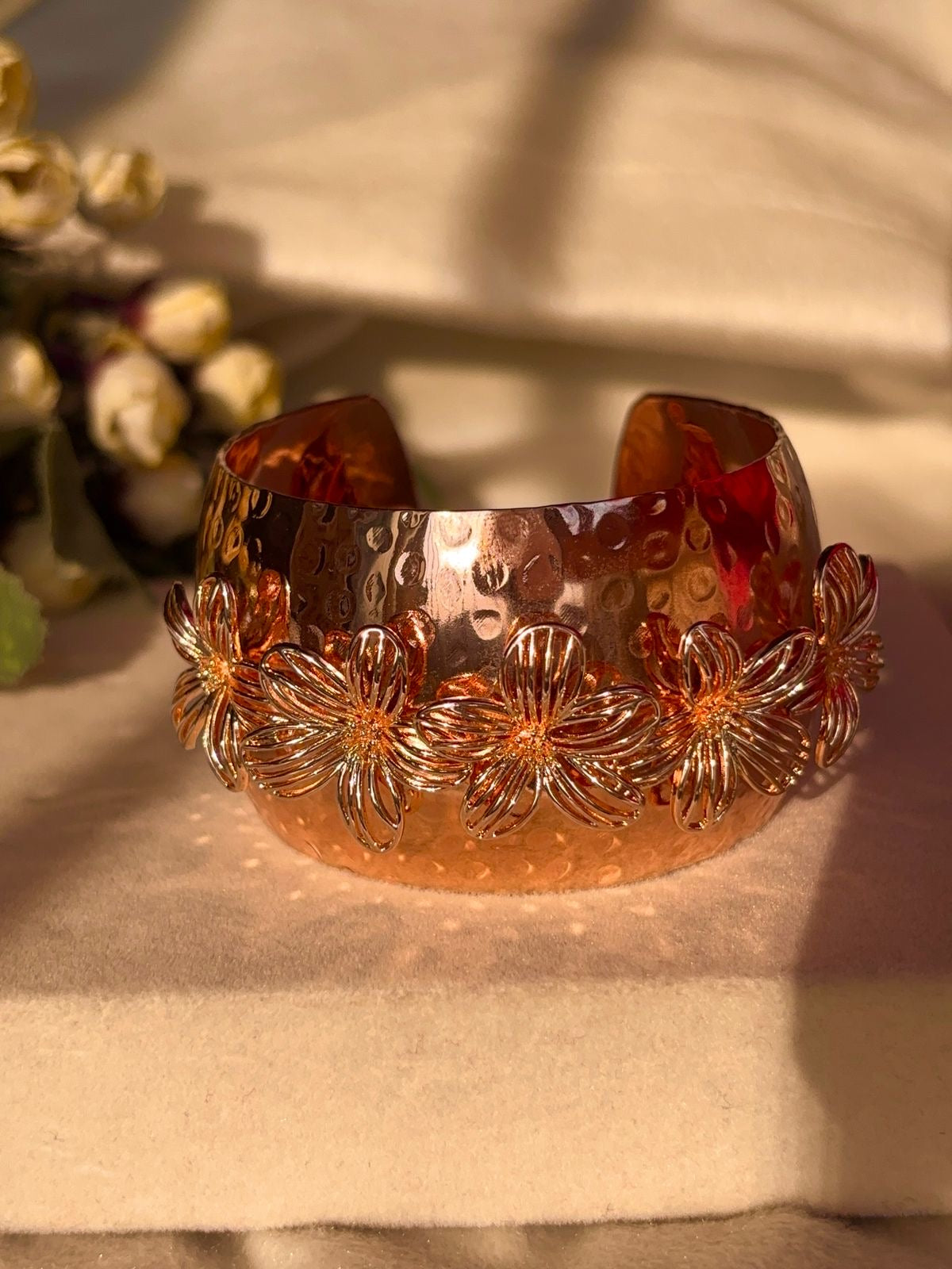 Leo Bloomy Lilies Kada Bracelet Bangle - Rose Gold